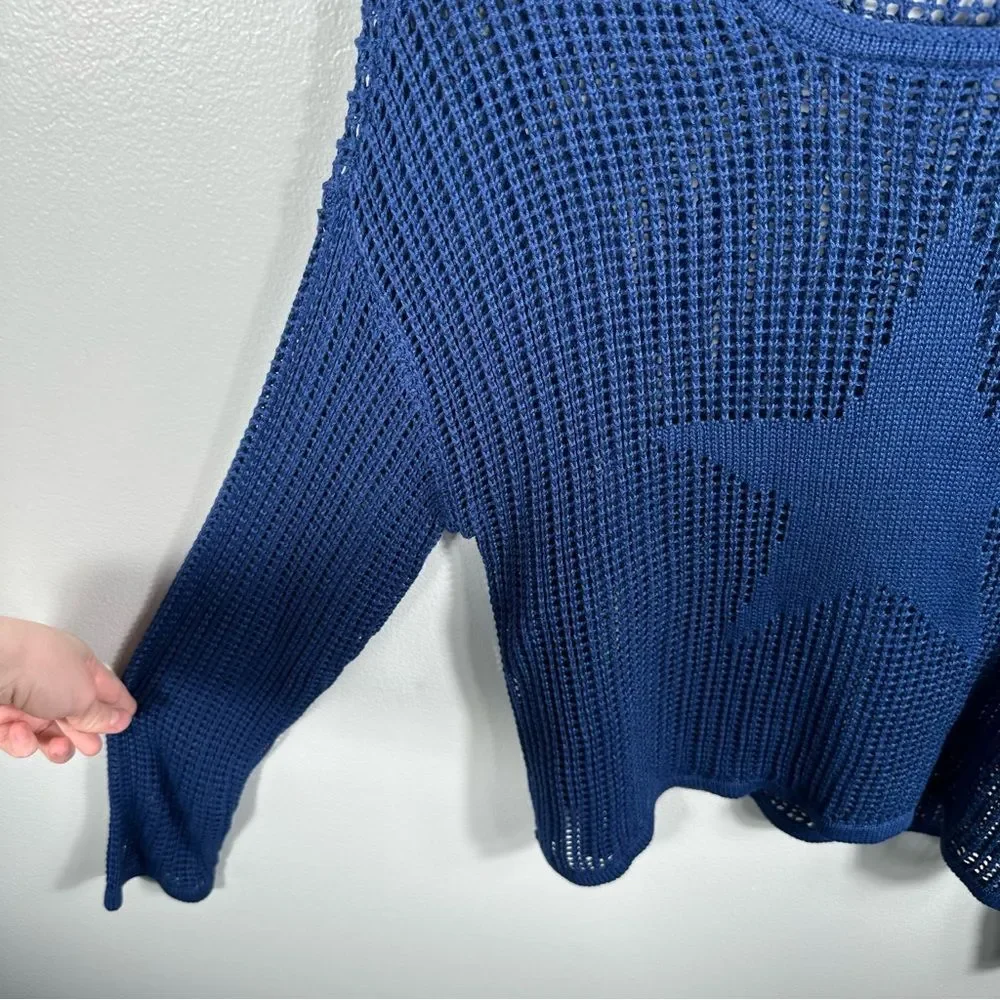 No Comment Blue Star Open Knit Women's Long Sleeve Sweater Size Small 4th July
